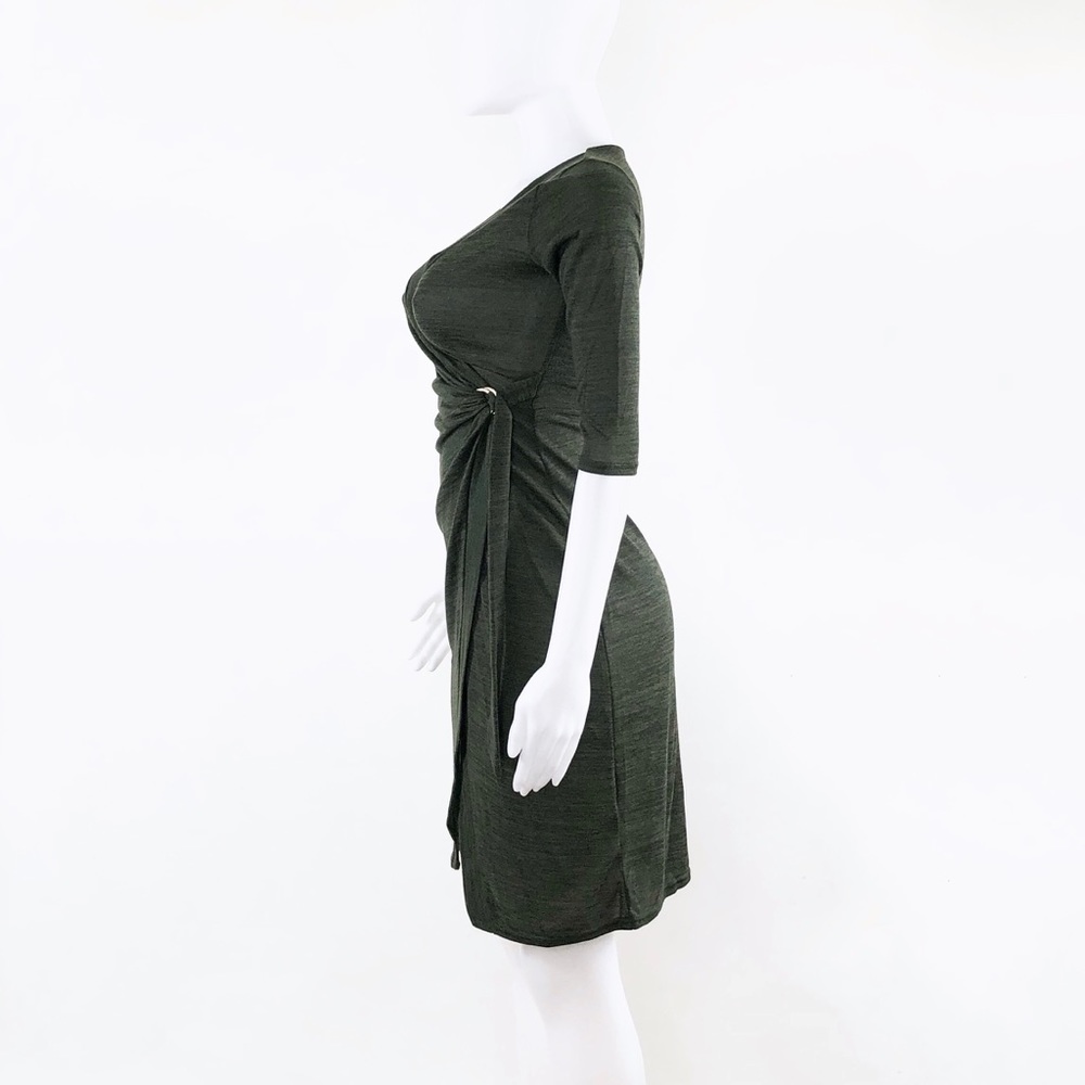 Last one Olive Green Bodycon Knit Wrap Sweater Dress - Picture 13 of 16